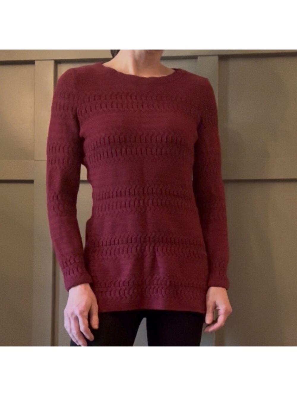 Krimson Klover Sweater Merino Wool Blend Textured Knit Burgundy Size Small